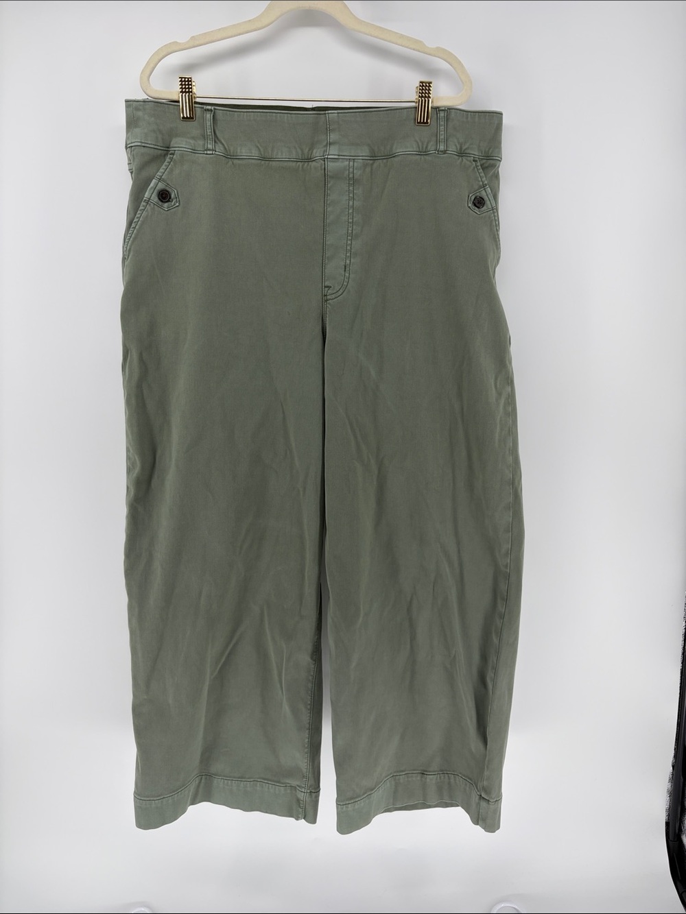 Spanx Plus Pull On Wide Leg Cropped Twill Pants Army Green 3X *read*